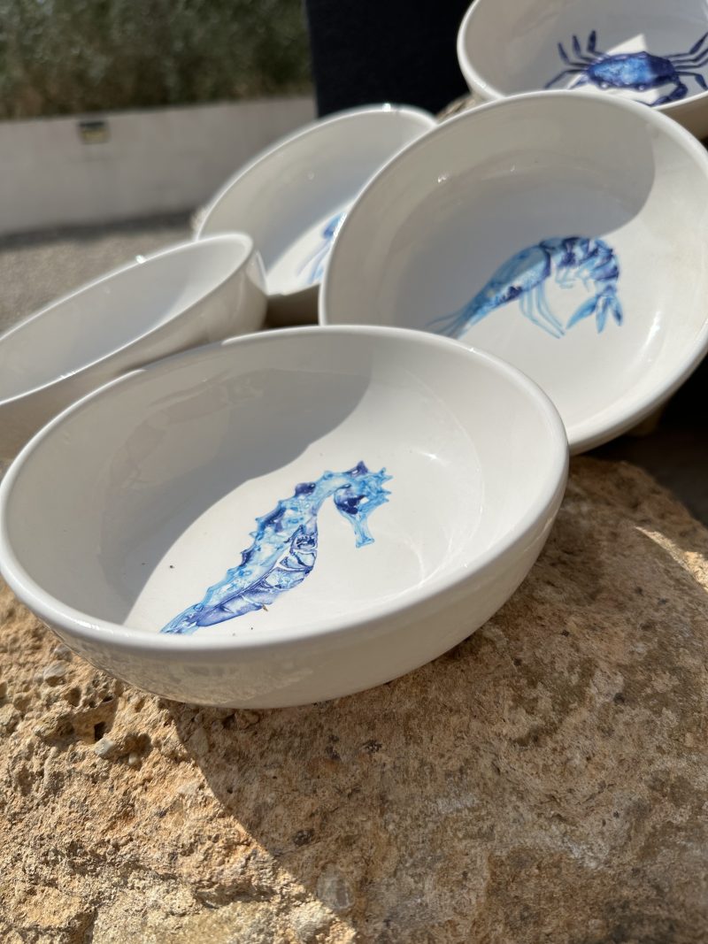Keramik Flache Salatschalen Blau Weiß mit Motiv 💙 – Bild 4