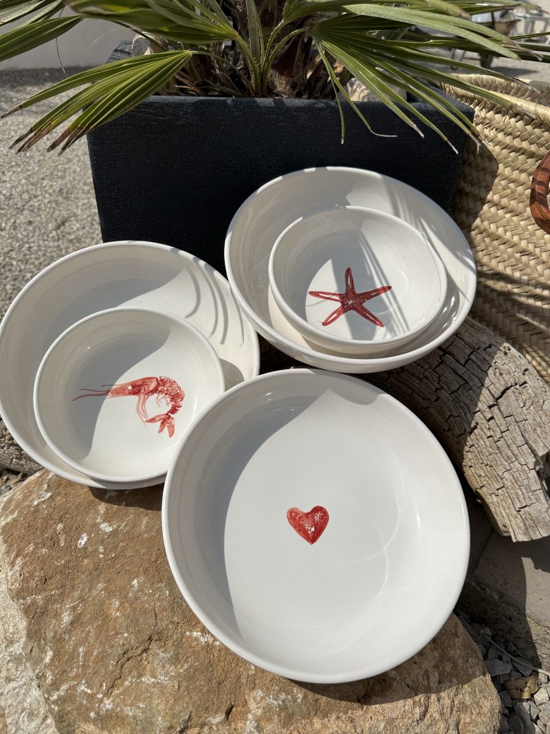Keramik Salatschalen Rot/Weiß mit Motiv ❤️