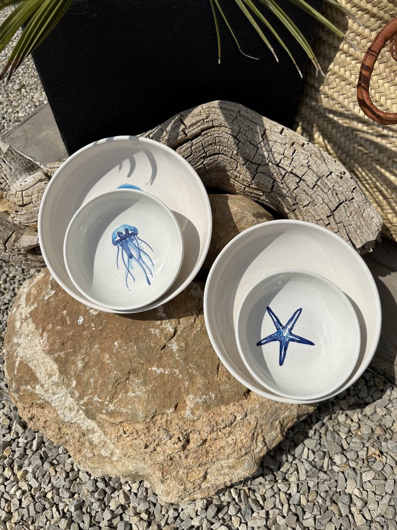 Keramik Flache Salatschalen Blau Weiß mit Motiv 💙 – Bild 3