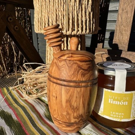 100% Olivenholz - Großer Honigtopf mit Honiglöffel