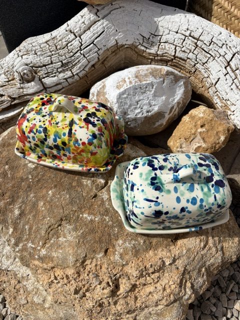 Mediterrane Keramik Butterdose - Konfetti Serie